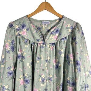 VTG Catherines Womens Green Floral Long Sleeve Button-Front Nightgown SZ 3XL